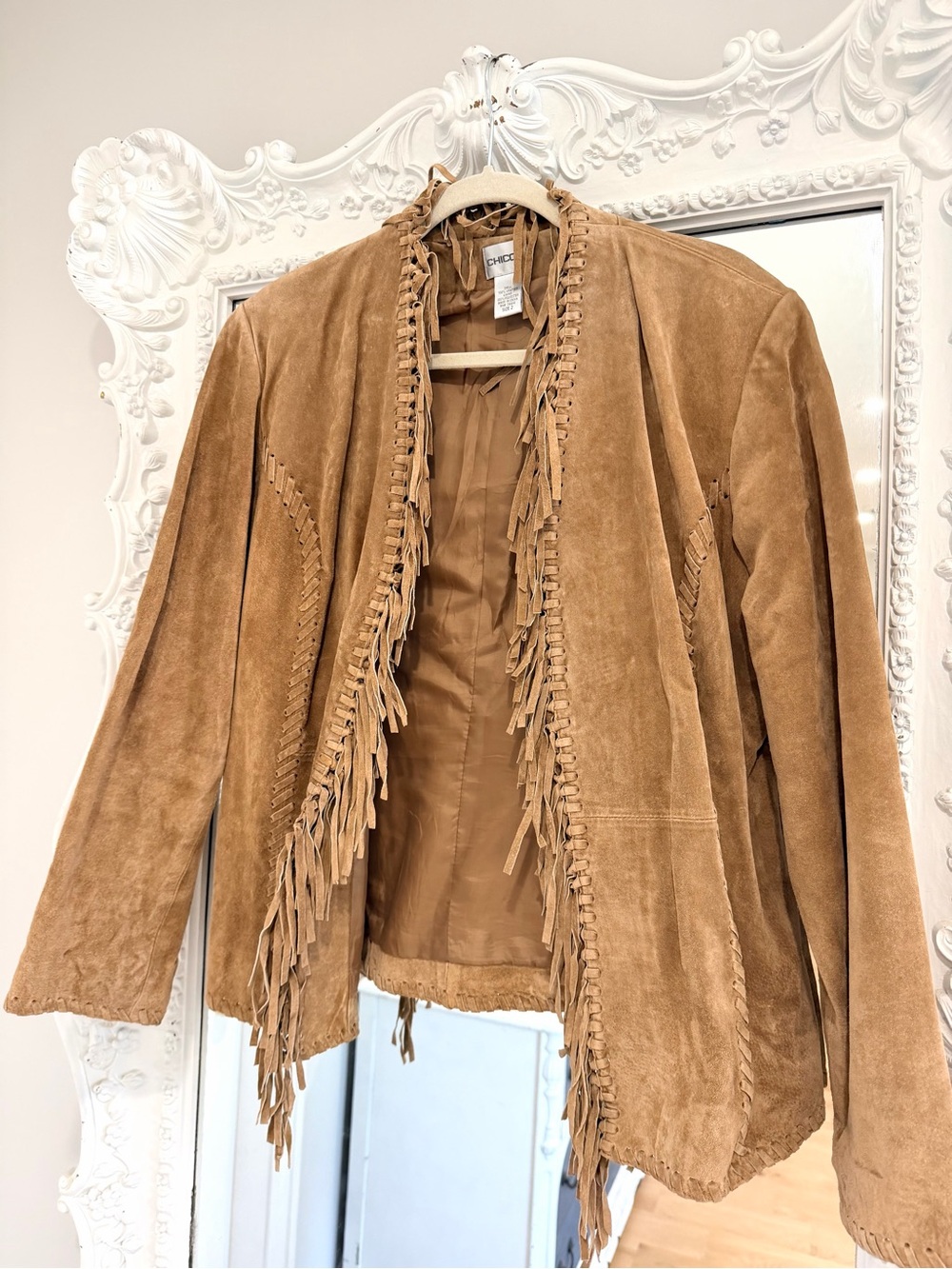 Chico's Camel Brown Suede Leather Fringe Western Jacket - Picture 2 of 6
